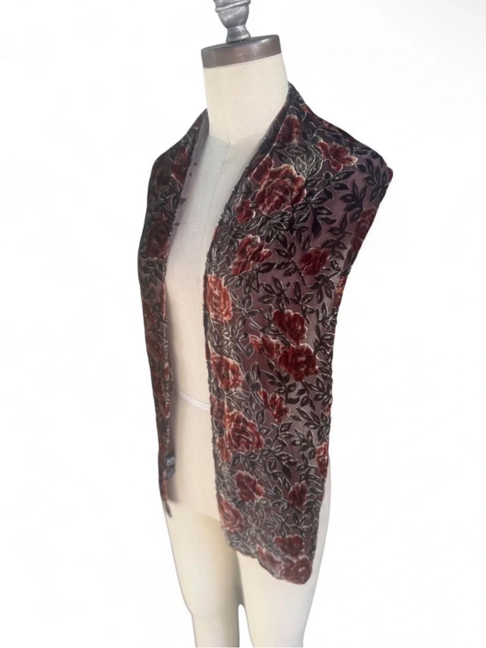 New York & Company Burnout Velvet Floral Scarf in Brown and Rust Silk Blend OS